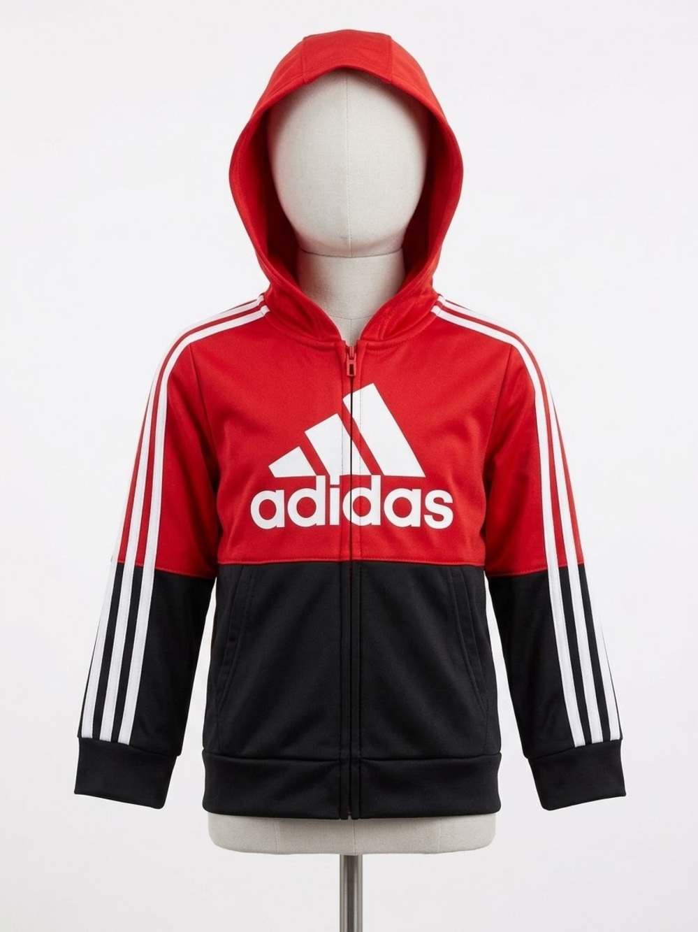 adidas Red and Black Kids Zip-Up Hoodie with Logo